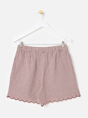 Oliver Bonas Red Burgundy Gingham Scalloped Shorts - Image 2 of 5