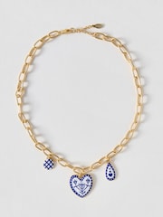 Oliver Bonas Blue Shirley Patterned Heart Charm Necklace - Image 2 of 3