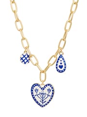 Oliver Bonas Blue Shirley Patterned Heart Charm Necklace - Image 3 of 3