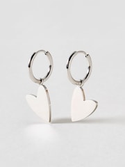 Oliver Bonas Silver Tone Billie Waterproof Heart Huggie Earrings - Image 1 of 2