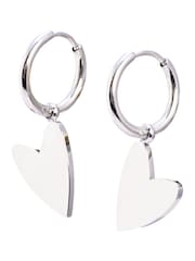 Oliver Bonas Silver Tone Billie Waterproof Heart Huggie Earrings - Image 2 of 2