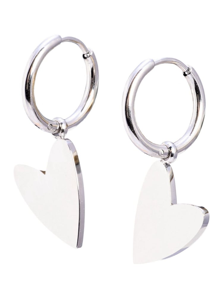 Oliver Bonas Silver Tone Billie Waterproof Heart Huggie Earrings - Image 2 of 2 Oliver Bonas Silver Tone Billie Waterproof Heart Huggie Earrings - Image 2 of 2