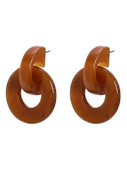 Oliver Bonas Brown Cami Brown Resin Loop Drop Earrings - Image 2 of 2