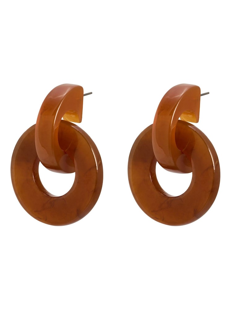 Oliver Bonas Brown Cami Brown Resin Loop Drop Earrings - Image 2 of 2 Oliver Bonas Brown Cami Brown Resin Loop Drop Earrings - Image 2 of 2