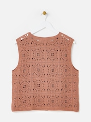 Oliver Bonas Brown Button Up Crochet Waistcoat - Image 2 of 5