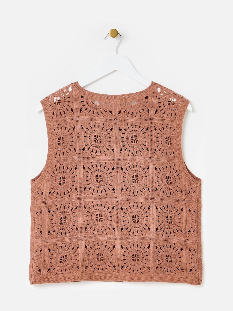 Oliver Bonas Brown Button Up Crochet Waistcoat - Image 2 of 5 Oliver Bonas Brown Button Up Crochet Waistcoat - Image 2 of 5