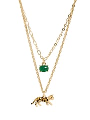 Oliver Bonas Green Leesa Leopard Charm & Stud Double Row Necklace - Image 3 of 3