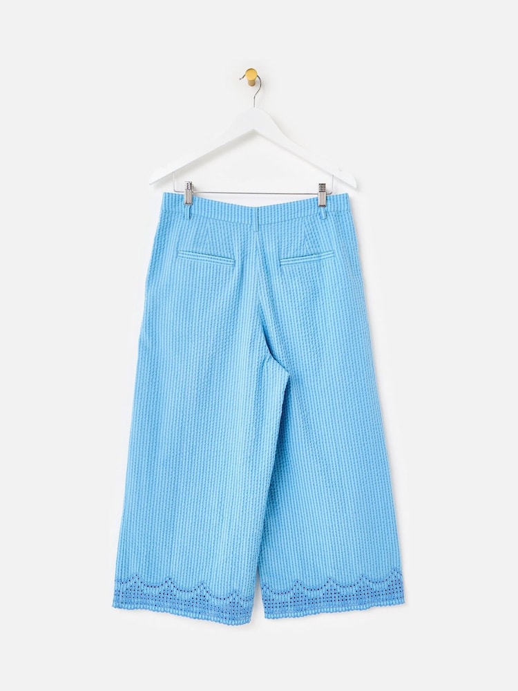 Oliver Bonas Blue Blue Striped Broderie Hem Cropped Wide Leg Trousers - Image 2 of 5 Oliver Bonas Blue Blue Striped Broderie Hem Cropped Wide Leg Trousers - Image 2 of 5