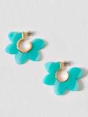 Oliver Bonas Blue Emmy Blue Flower Resin Hoop Earrings - Image 1 of 2