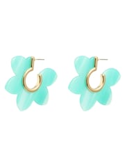 Oliver Bonas Blue Emmy Blue Flower Resin Hoop Earrings - Image 2 of 2