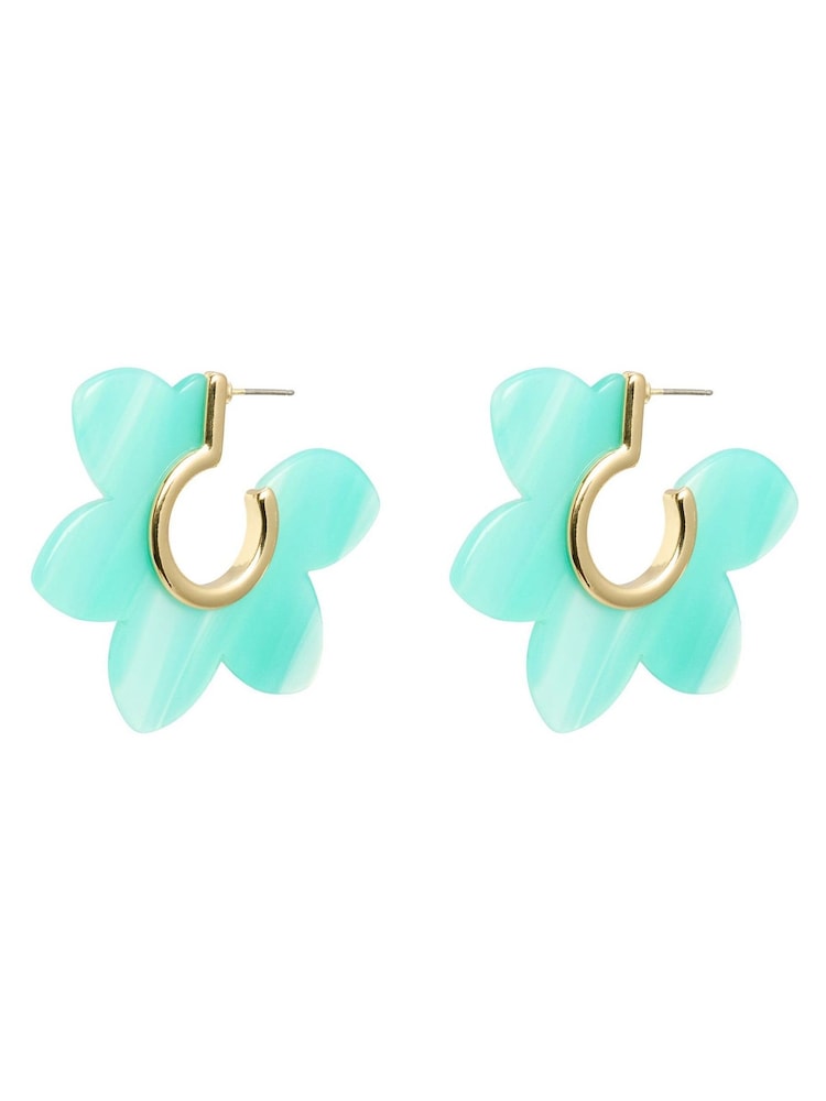 Oliver Bonas Blue Emmy Blue Flower Resin Hoop Earrings - Image 2 of 2 Oliver Bonas Blue Emmy Blue Flower Resin Hoop Earrings - Image 2 of 2