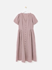 Oliver Bonas Red Gingham Button Up V-Neck Midi Dress - Image 1 of 5