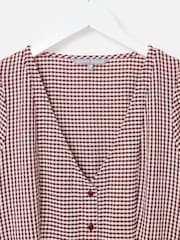 Oliver Bonas Red Gingham Button Up V-Neck Midi Dress - Image 3 of 5