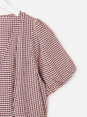 Oliver Bonas Red Gingham Button Up V-Neck Midi Dress - Image 6 of 7
