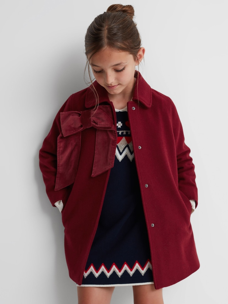 Reiss Red Valerie 4-9 yrs Wool Blend Bow Coat - Image 1 of 6