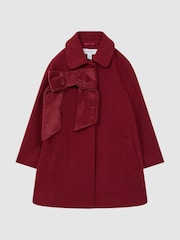 Reiss Red Valerie 4-9 yrs Wool Blend Bow Coat - Image 2 of 6