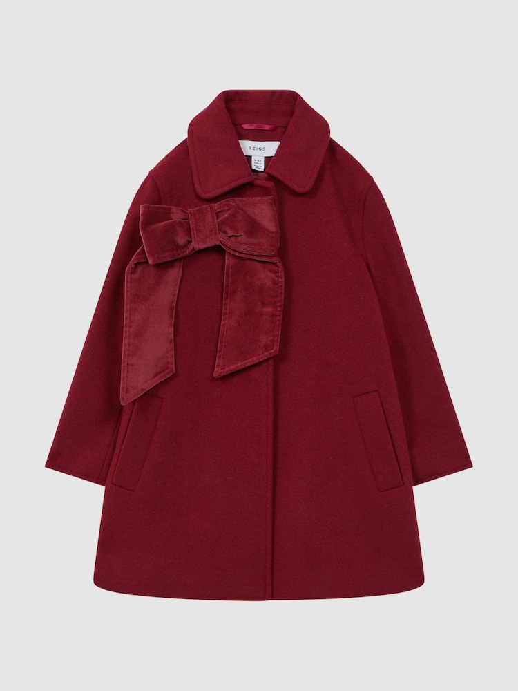 Reiss Red Valerie 4-9 yrs Wool Blend Bow Coat - Image 2 of 6