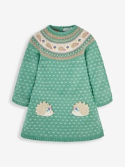 JoJo Maman Bébé Green Hedgehog Fair Isle Pattern Knitted Dress - Image 1 of 3