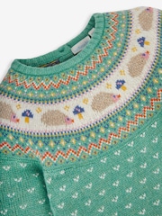 JoJo Maman Bébé Green Hedgehog Fair Isle Pattern Knitted Dress - Image 2 of 3