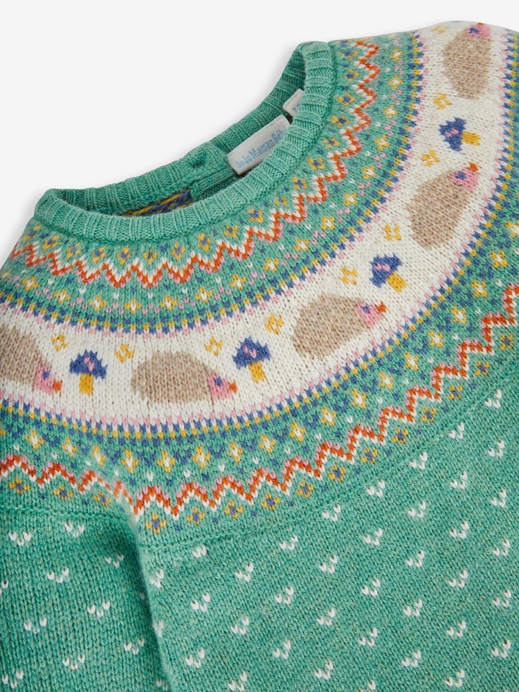JoJo Maman Bébé Green Hedgehog Fair Isle Pattern Knitted Dress - Image 2 of 3