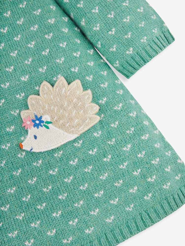 JoJo Maman Bébé Green Hedgehog Fair Isle Pattern Knitted Dress - Image 3 of 3