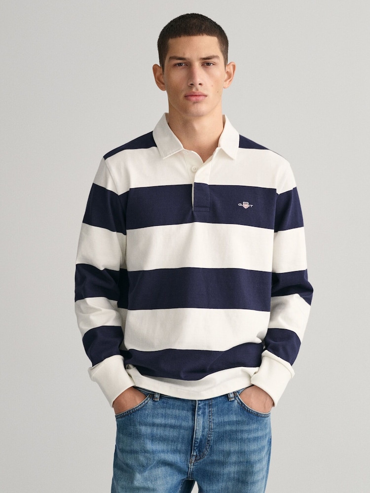 GANT Cream Shield Barstripe Rugby 100% Cotton Shirt - Image 2 of 5