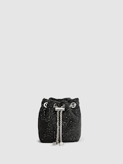 Reiss Black Demi Crystal Bucket Mini Bag - Image 1 of 6