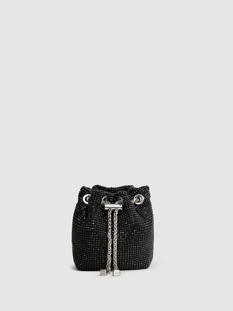 Reiss Black Demi Crystal Bucket Mini Bag - Image 1 of 6