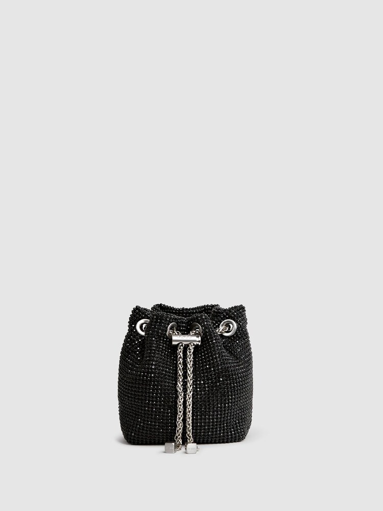 Reiss Black Demi Crystal Bucket Mini Bag - Image 1 of 6 Reiss Black Demi Crystal Bucket Mini Bag - Image 1 of 6