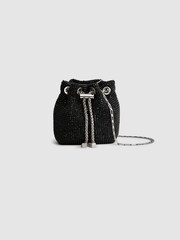 Reiss Black Demi Crystal Bucket Mini Bag - Image 4 of 6