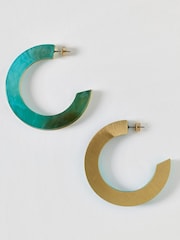Oliver Bonas Green Jemma Resin Large Hoop Earrings - Image 1 of 2