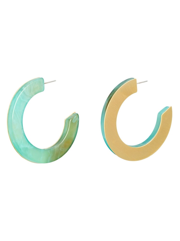 Oliver Bonas Green Jemma Resin Large Hoop Earrings - Image 2 of 2
