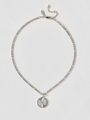 Oliver Bonas Silver Tone Maya Waterproof Etched Disc Pendant Necklace - Image 2 of 3