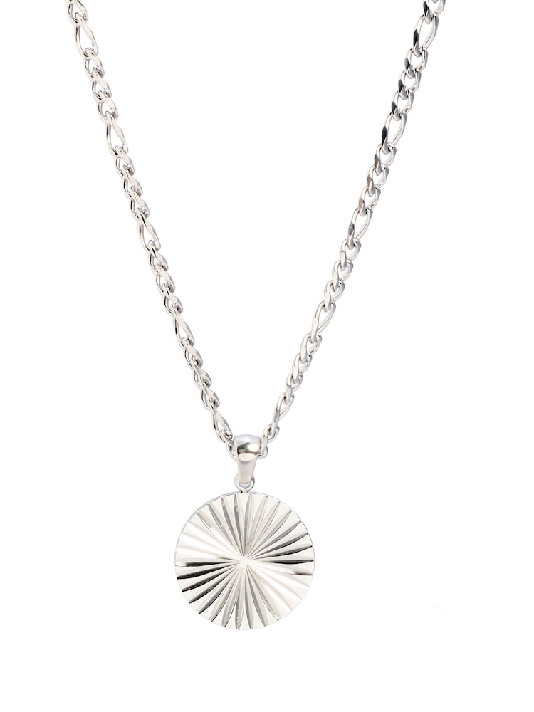 Oliver Bonas Silver Tone Maya Waterproof Etched Disc Pendant Necklace - Image 3 of 3