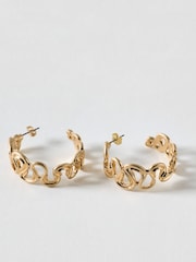 Oliver Bonas Gold Gladys Wavy Brushed Metal Hoop Earrings - Image 1 of 4