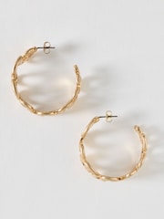 Oliver Bonas Gold Gladys Wavy Brushed Metal Hoop Earrings - Image 3 of 4