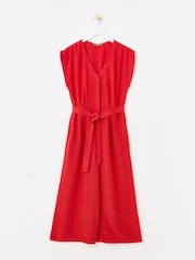 Oliver Bonas Red Red V-Neck Gathered Shoulder Cropped Jumpsuit - Image 1 of 9