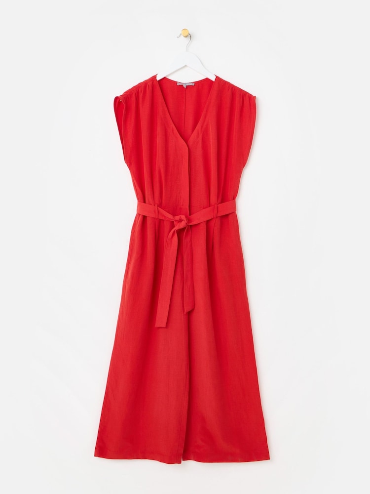 Oliver Bonas Red Red V-Neck Gathered Shoulder Cropped Jumpsuit - Image 1 of 9