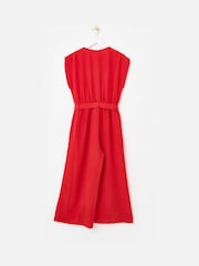 Oliver Bonas Red Red V-Neck Gathered Shoulder Cropped Jumpsuit - Image 2 of 9