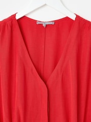 Oliver Bonas Red Red V-Neck Gathered Shoulder Cropped Jumpsuit - Image 3 of 9