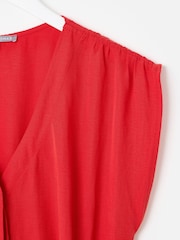Oliver Bonas Red Red V-Neck Gathered Shoulder Cropped Jumpsuit - Image 7 of 9