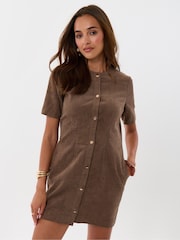 Threadbare Brown Corduroy Button Down Mini Dress - Image 2 of 5
