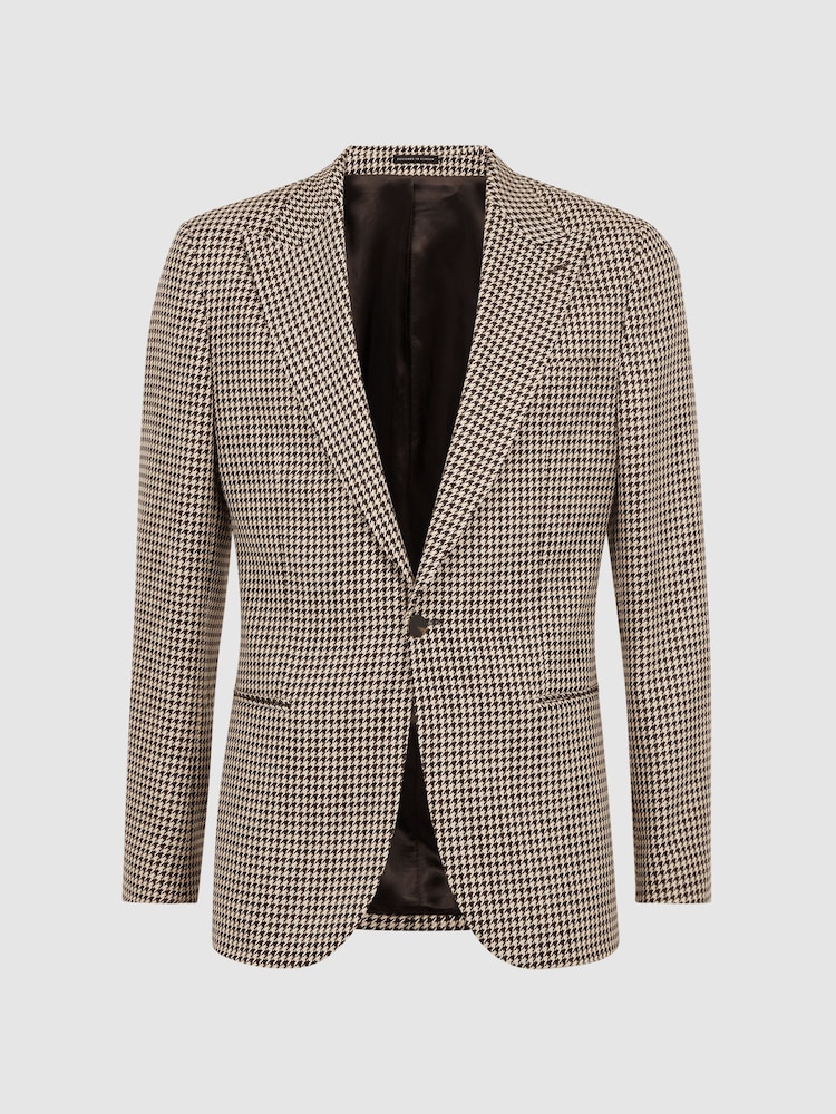 Reiss Black/Ivory Gown Slim Fit Single Breasted Dogtooth Blazer - Image 2 of 6