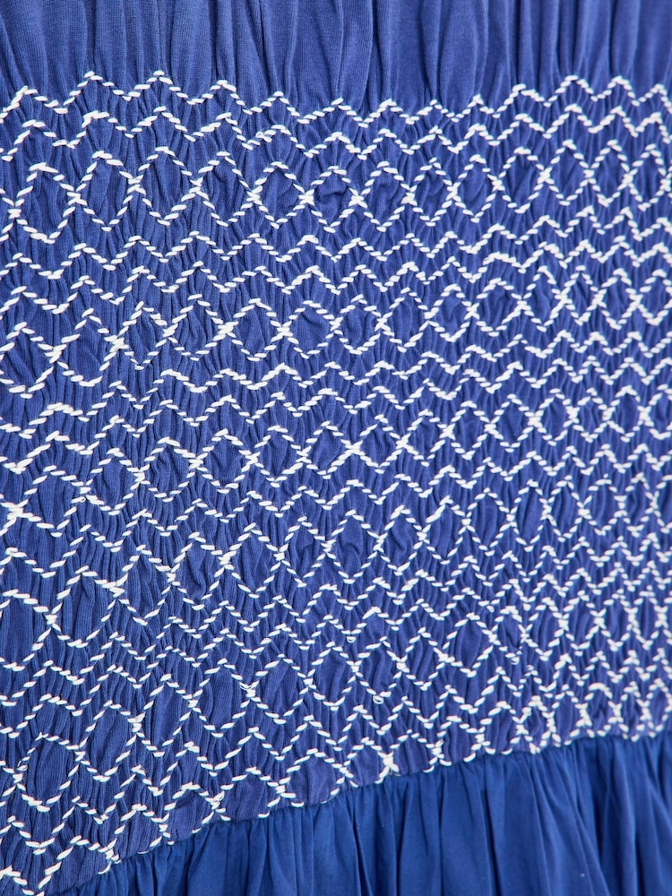 Oliver Bonas Blue Navy Blue Shirred Bodice Sleeveless Midi Dress - Image 6 of 6 Oliver Bonas Blue Navy Blue Shirred Bodice Sleeveless Midi Dress - Image 6 of 6