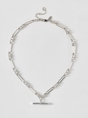 Oliver Bonas Silver Tone Toni Waterproof Long T-Bar Necklace - Image 2 of 3