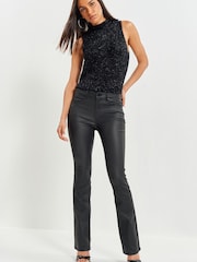 Black Coated Low Rise Bootcut Jeans - Image 1 of 7