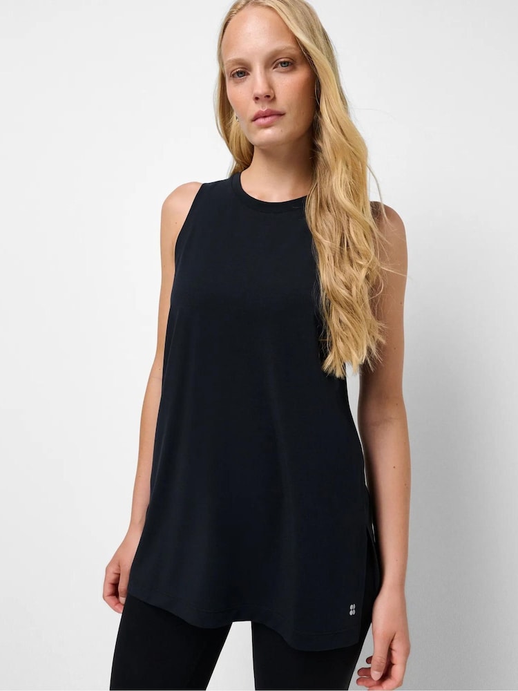 Sweaty Betty Black Soft Flow Studio Longline Tank Top - Image 1 of 6 Sweaty Betty Black Soft Flow Studio Longline Tank Top - Image 1 of 6