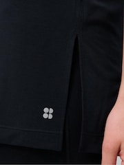 Sweaty Betty Black Soft Flow Studio Longline Tank Top - Image 4 of 6