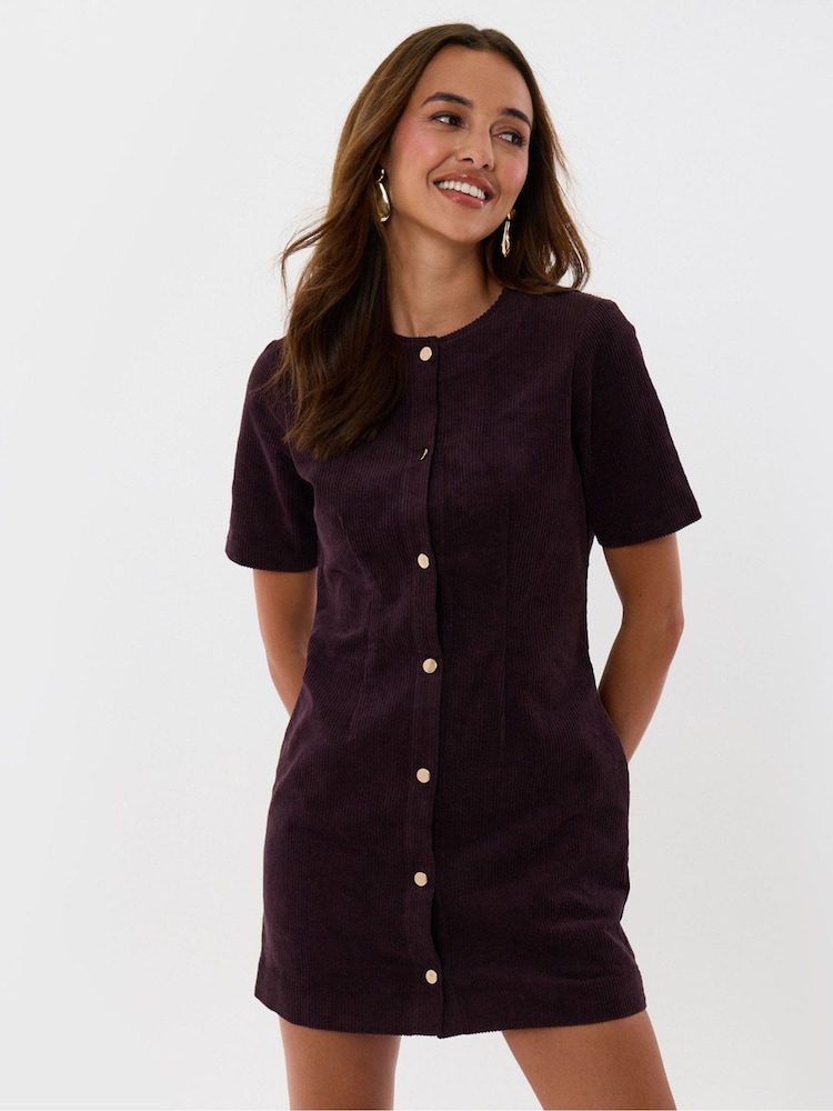 Threadbare Red Corduroy Button Down Mini Dress - Image 2 of 5 Threadbare Red Corduroy Button Down Mini Dress - Image 2 of 5
