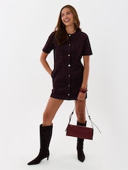 Threadbare Red Corduroy Button Down Mini Dress - Image 4 of 5